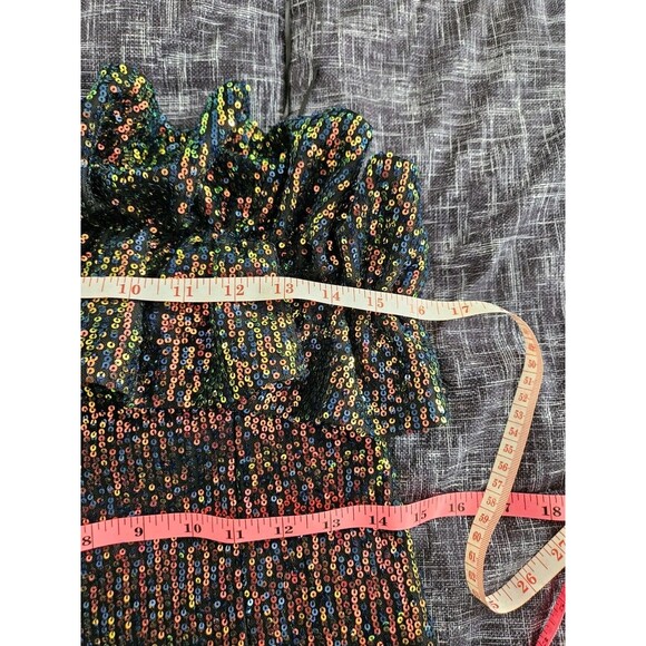 thirty thirty Sequin & Ruffle Mini Dress Iridescent Prom Club Concert Party L M - Picture 10 of 11